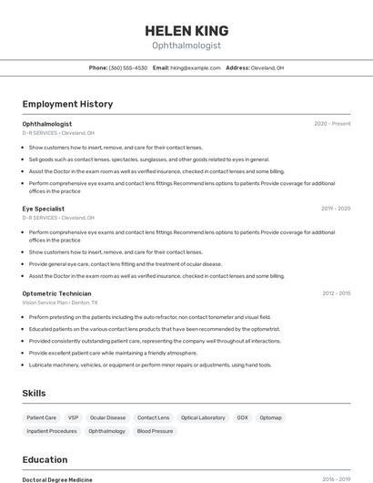 Ophthalmologist Resume
