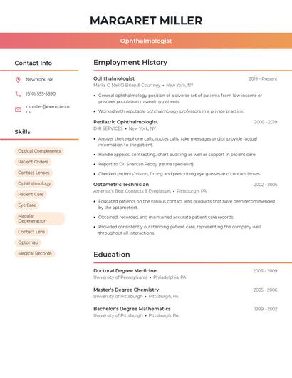 Ophthalmologist Resume