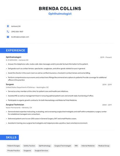 Ophthalmologist Resume