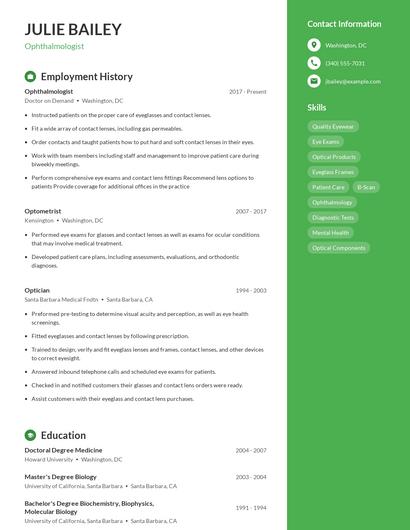 Ophthalmologist Resume