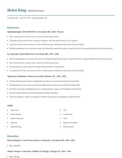 Ophthalmologist Resume