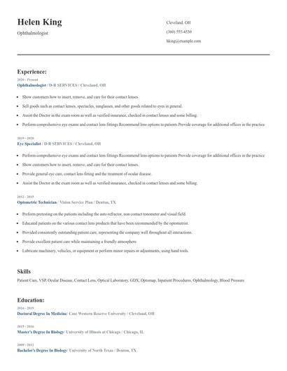 Ophthalmologist Resume