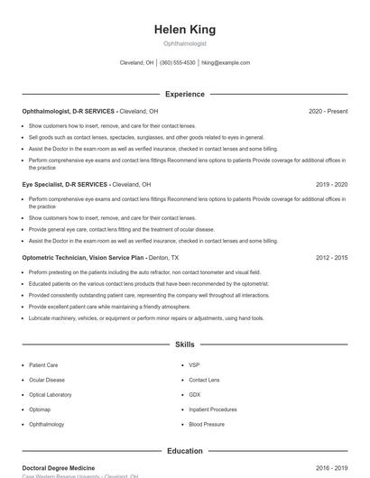 Ophthalmologist Resume