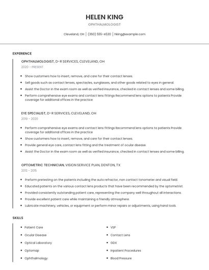 Ophthalmologist Resume