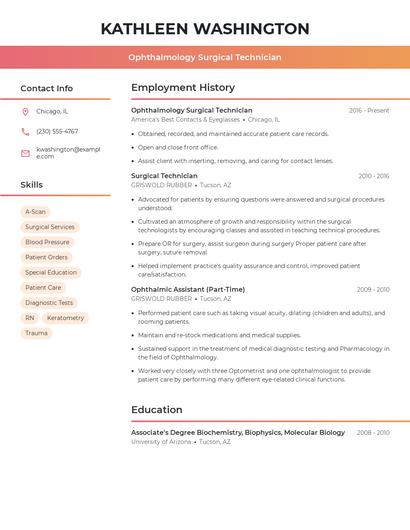Ophthalmology Surgical Technician Resume