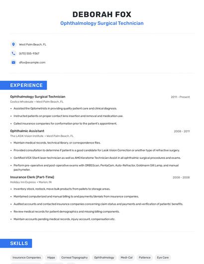 Ophthalmology Surgical Technician Resume