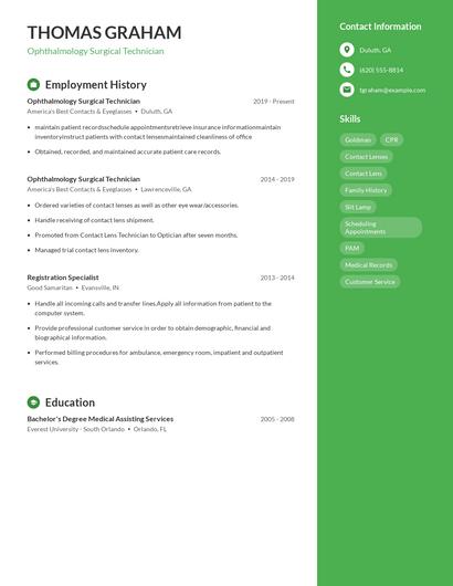 Ophthalmology Surgical Technician Resume