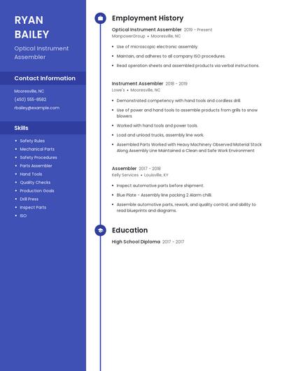 Optical Instrument Assembler Resume
