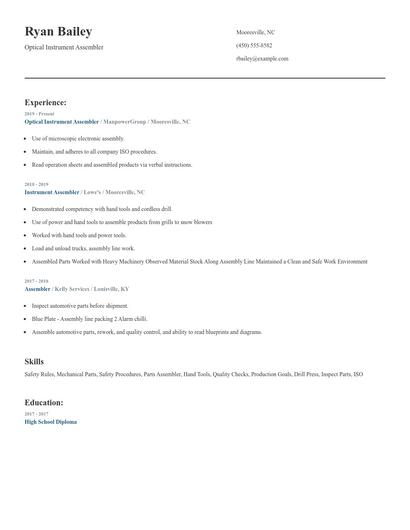 Optical Instrument Assembler Resume