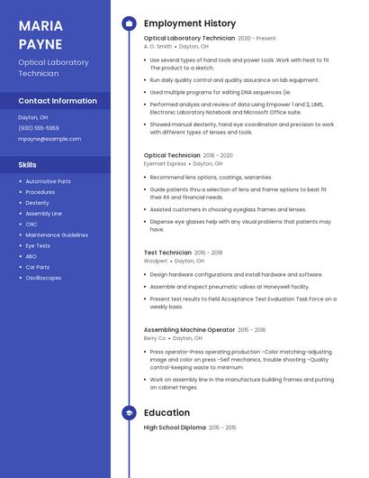 Optical Laboratory Technician Resume