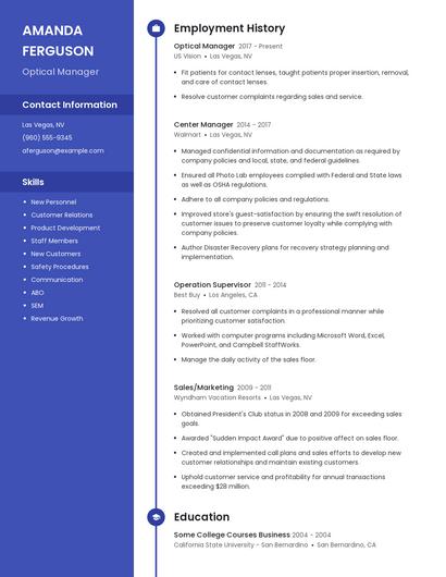 Optical Manager Resume