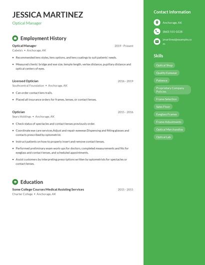Optical Manager Resume