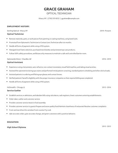 Optical Technician Resume