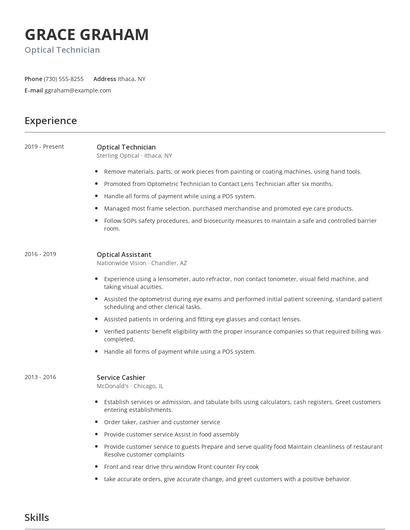 Optical Technician Resume