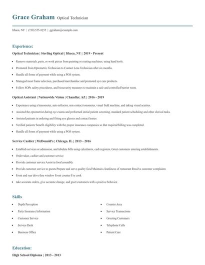 Optical Technician Resume