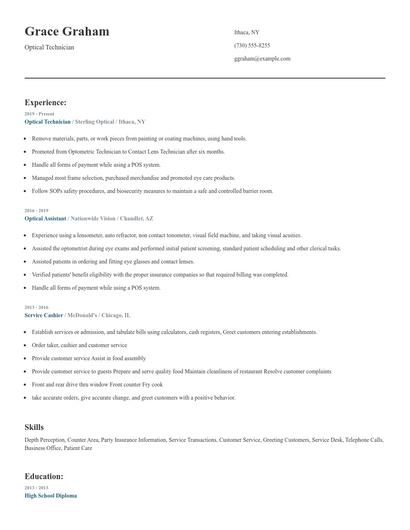 Optical Technician Resume