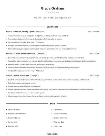 Optical Technician Resume