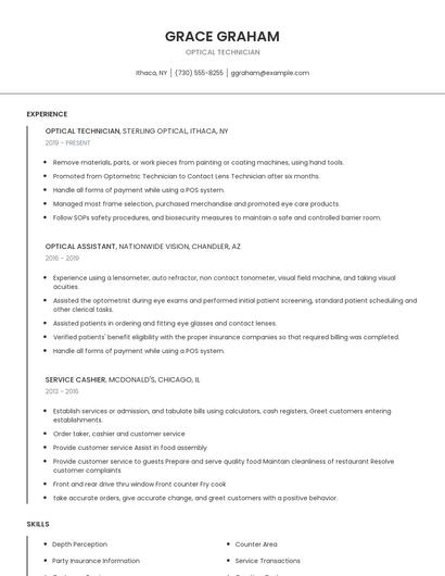 Optical Technician Resume