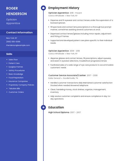 Optician Apprentice Resume
