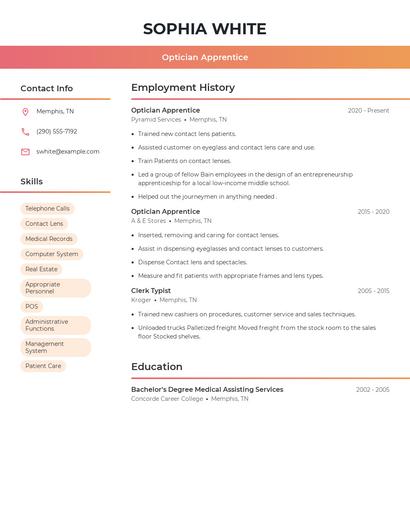 Optician Apprentice Resume
