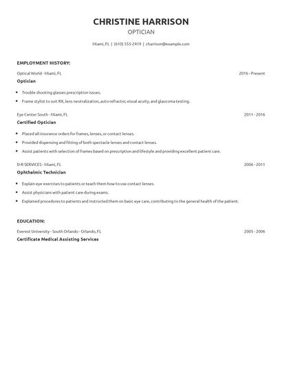Optician Resume