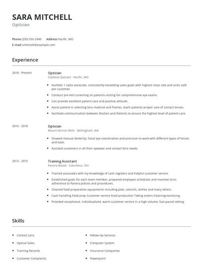 Optician Resume