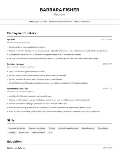 Optician Resume