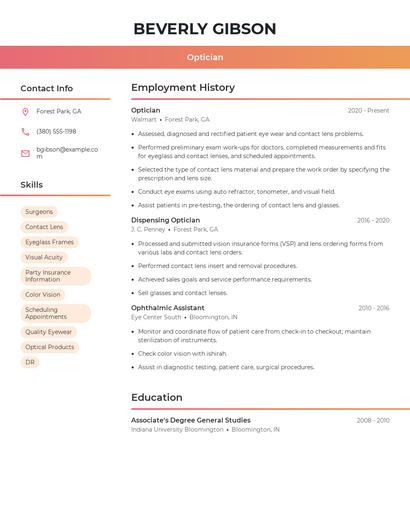 Optician Resume