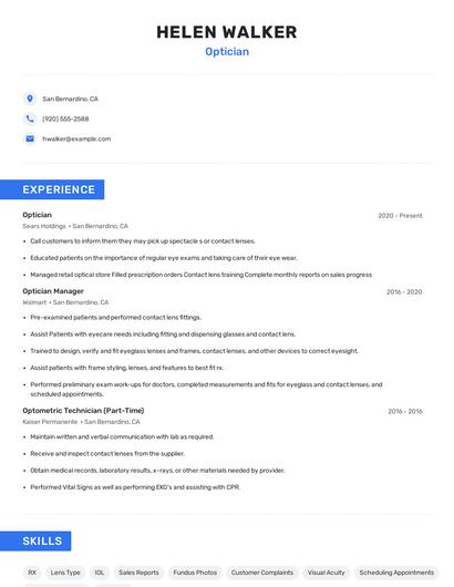 Optician Resume