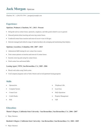 Optician Resume