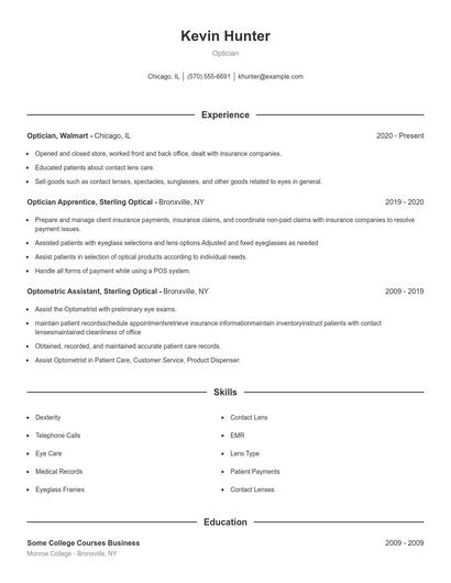 Optician Resume