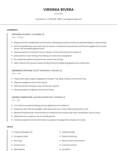 Optician Resume