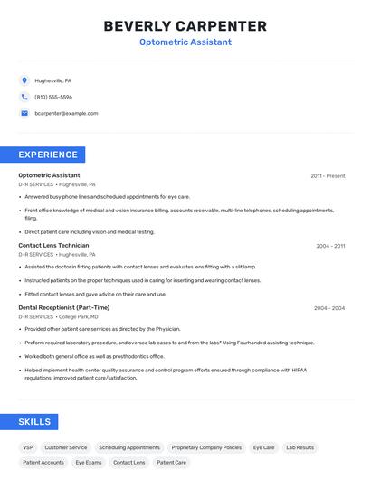Optometric Assistant Resume