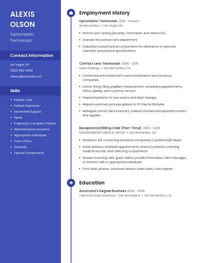 Optometric Technician Resume