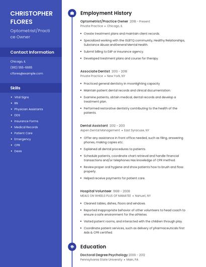 Optometrist/Practice Owner Resume