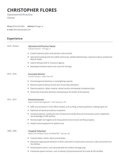 Optometrist/Practice Owner Resume