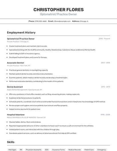 Optometrist/Practice Owner Resume