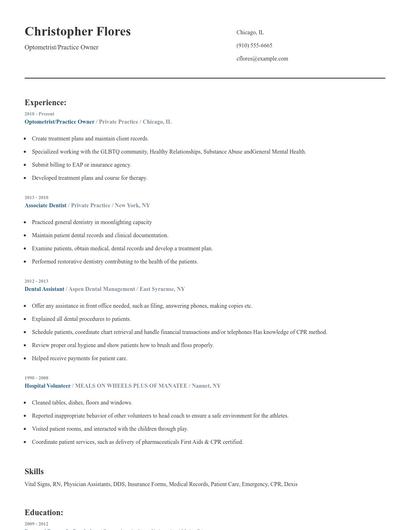 Optometrist/Practice Owner Resume