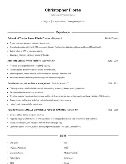 Optometrist/Practice Owner Resume