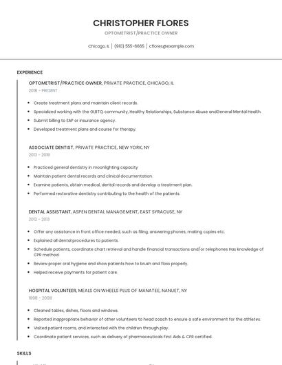 Optometrist/Practice Owner Resume