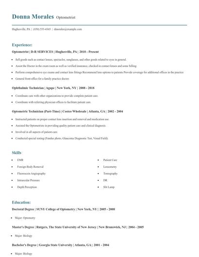 Optometrist Resume