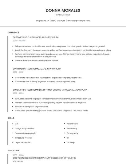 Optometrist Resume
