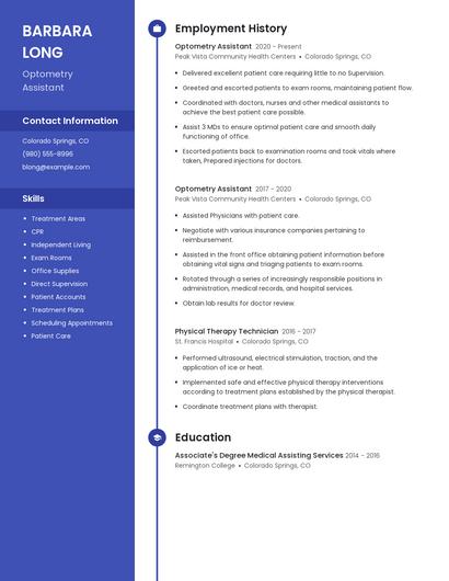 Optometry Assistant Resume