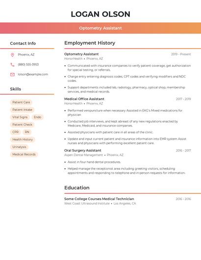 Optometry Assistant Resume