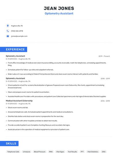 Optometry Assistant Resume