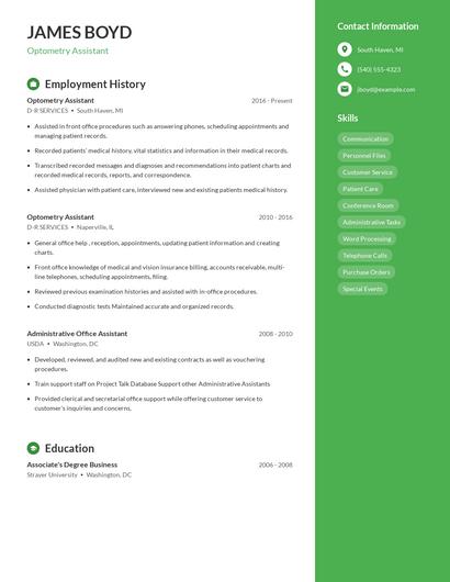 Optometry Assistant Resume