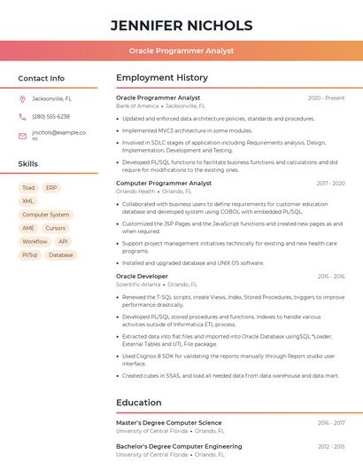 Oracle Programmer Analyst Resume
