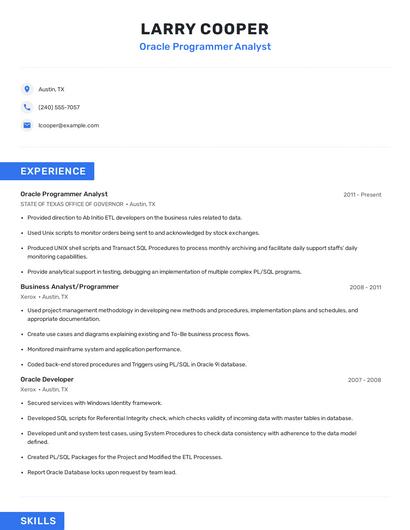 Oracle Programmer Analyst Resume