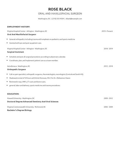 Oral And Maxillofacial Surgeon Resume