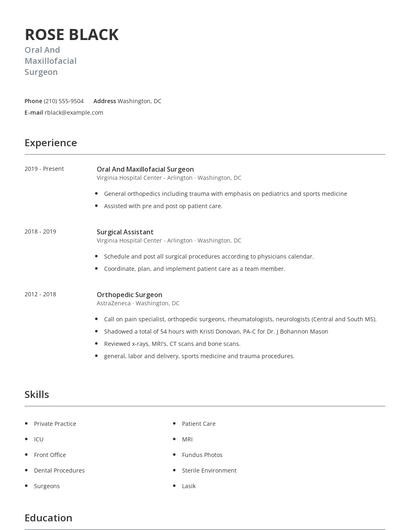 Oral And Maxillofacial Surgeon Resume